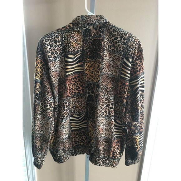 Teddi Lightweight Jacket Mixed Animal Print Brown Full Zip Fall Large 80s Style - Picture 7 of 9